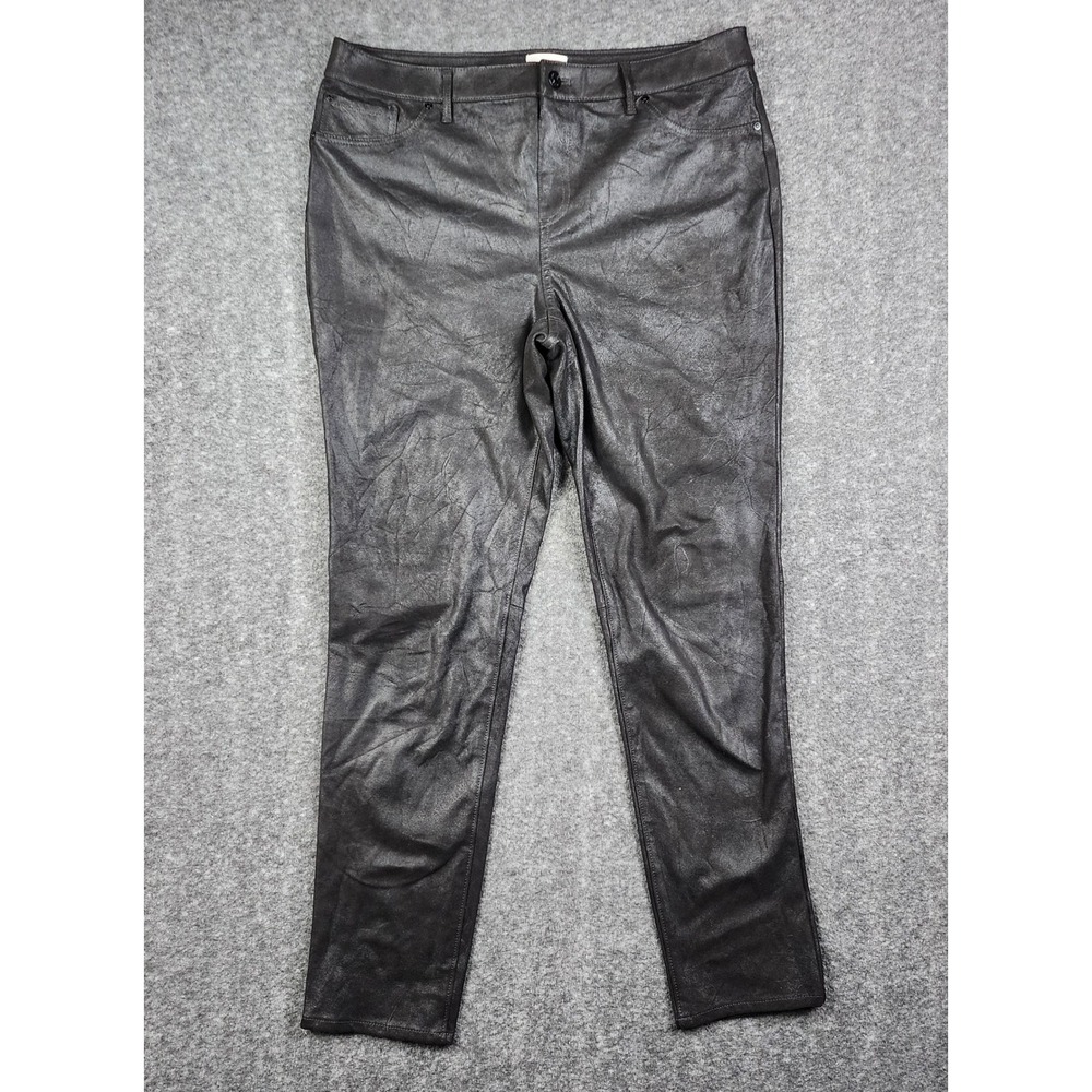 Chico's Faux Leather Pants Womens 2 Black Metallic Stretch Straight Leg 5-Pocket